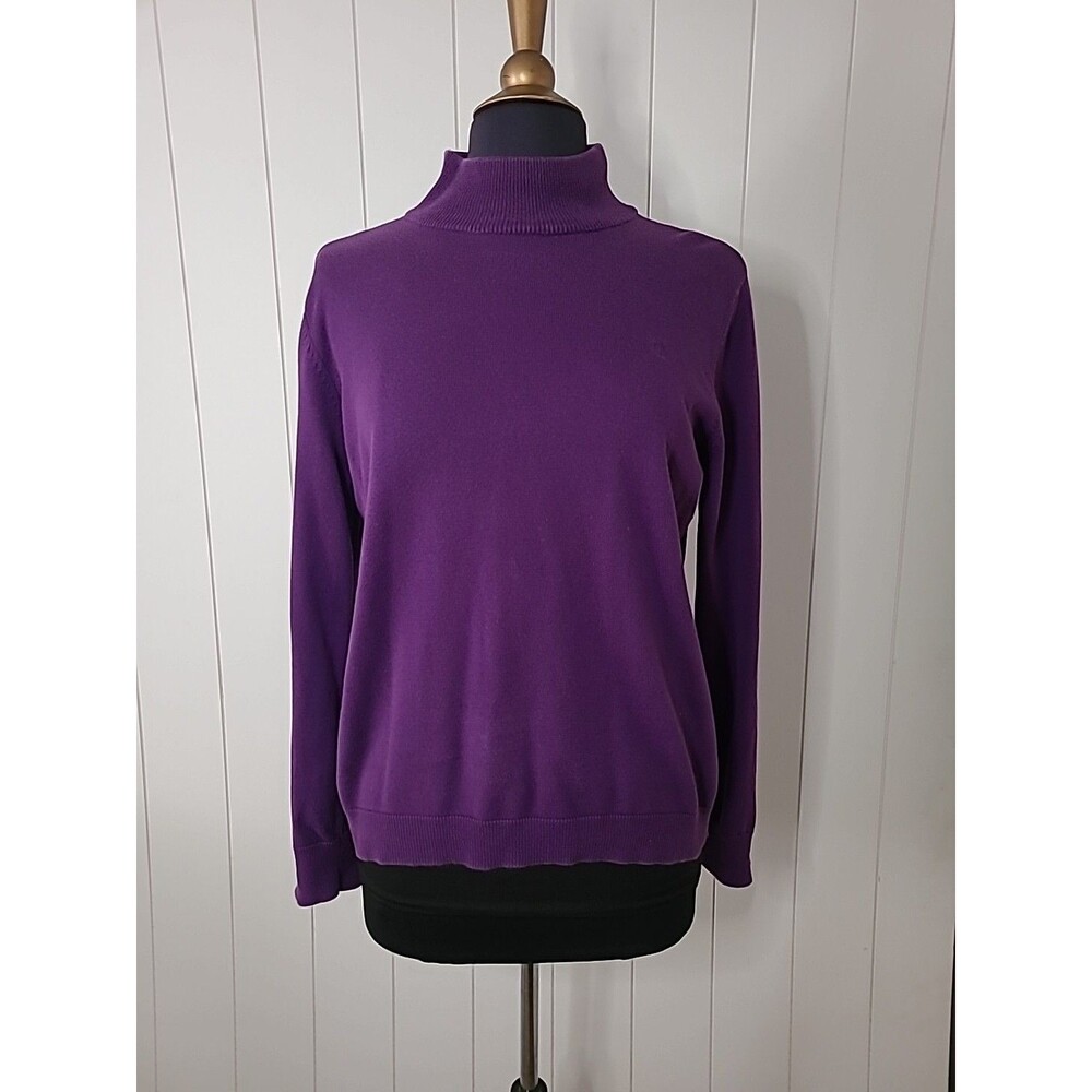 Lauren Ralph Lauren Women Sweater XL Purple Knit Logo Mock Neck Preppy Old Money